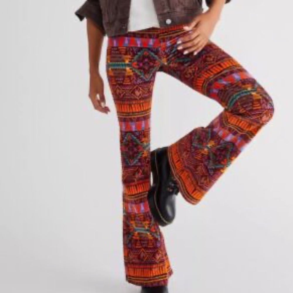 New Free People Pull on Corduroy printed flares